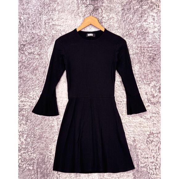 Reformation Dress Small Womens Black Ribbed Knit Flare Sleeve Mini - Picture 1 of 9